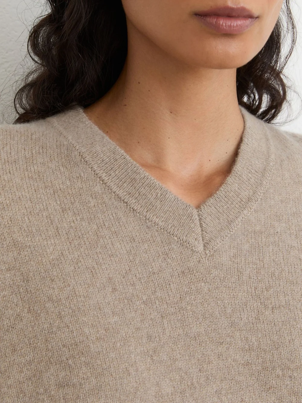 Reiss Neutral Cashmere V-neck Jumper, view 3