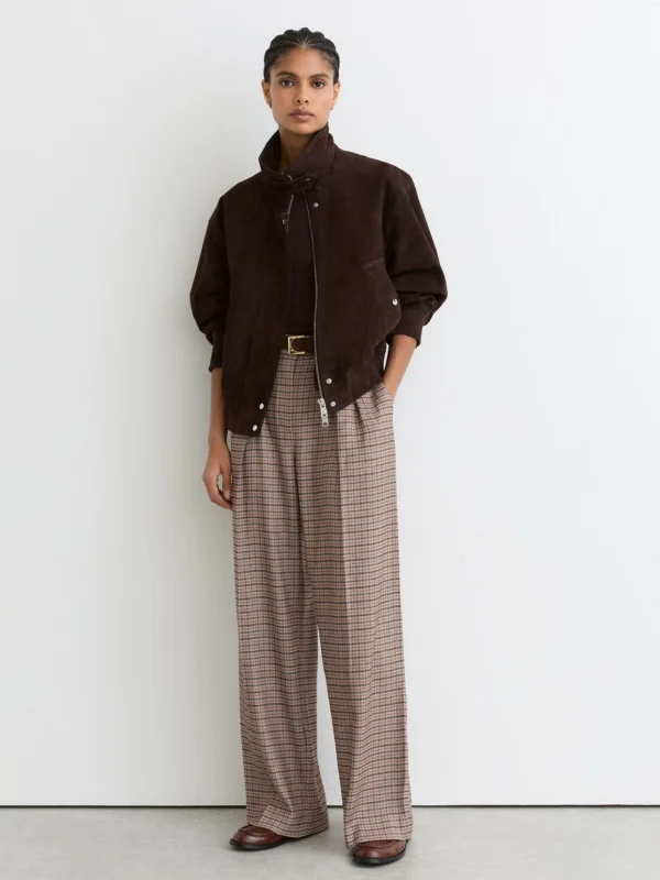 Reiss Neutral Check Wide-leg Pleated Trousers