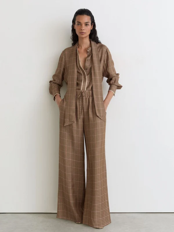 Reiss Neutral Check Wide-leg Trousers