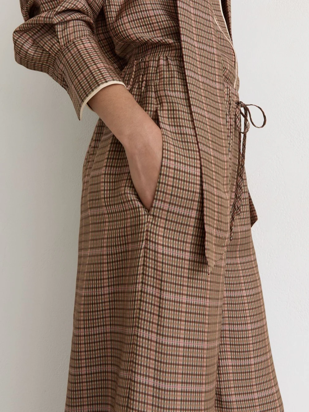 Reiss Neutral Check Wide-leg Trousers, view 3