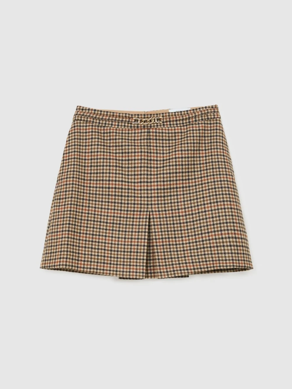 Reiss Neutral Check Wool Hardware-detail Mini Skirt, view 2