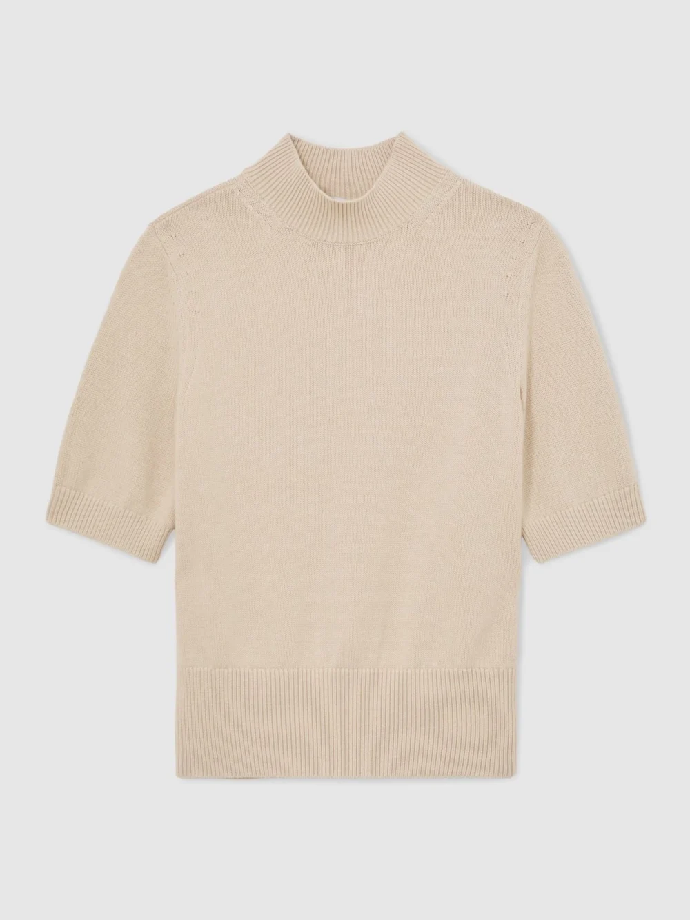 Reiss Neutral Cotton and Wool Funnel-neck Knit Top, view 2