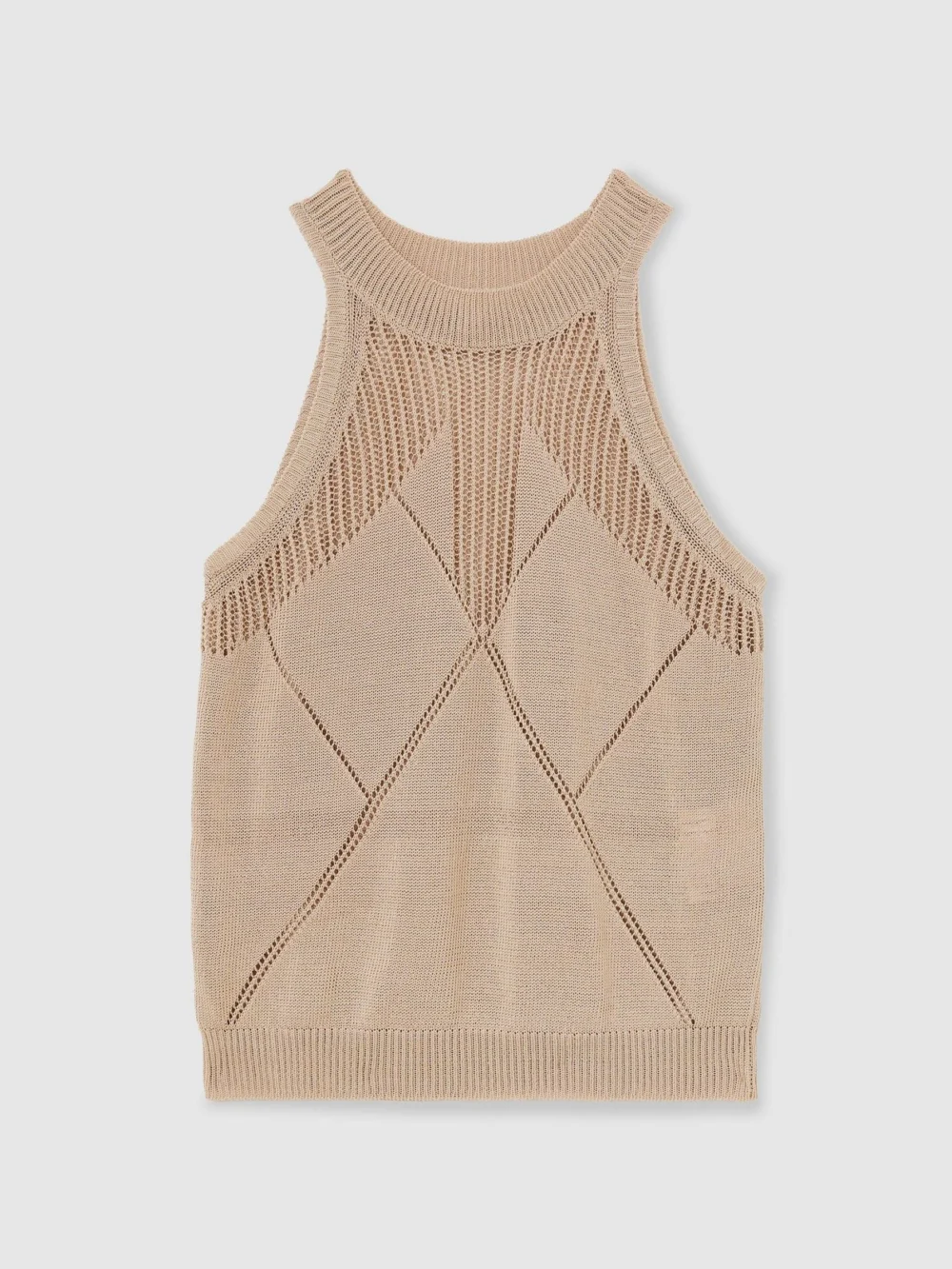 Reiss Neutral Cotton-blend Argyle Open-knit Vest, view 2