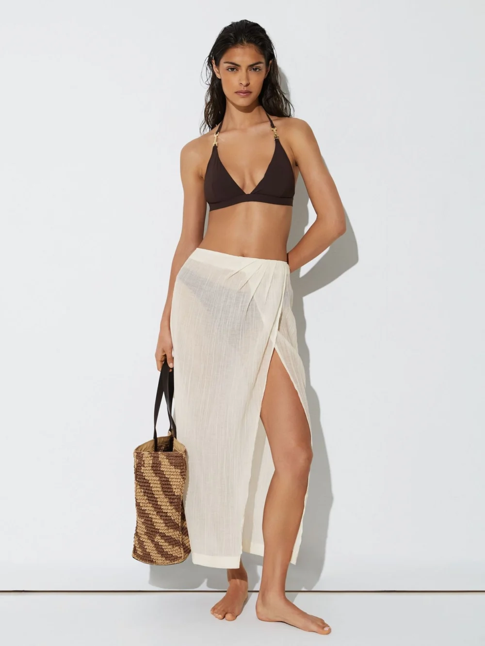 Reiss Neutral Cotton-blend Gauze Wrap Beach Skirt, view 3