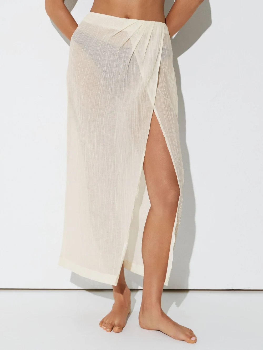 Reiss Neutral Cotton-blend Gauze Wrap Beach Skirt, view 4