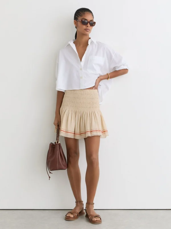 Reiss Neutral Cotton-blend Shirred Mini Skirt