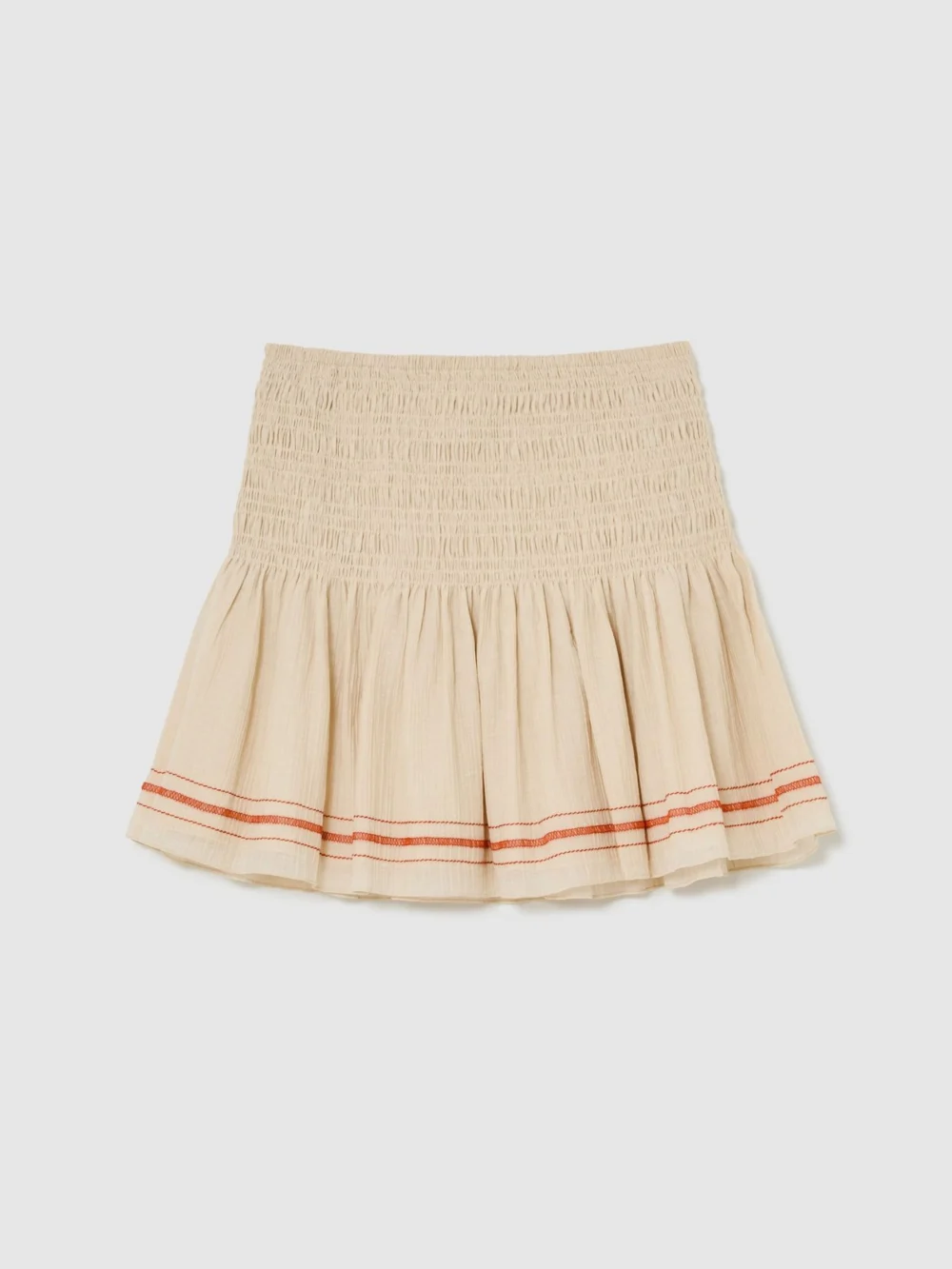 Reiss Neutral Cotton-blend Shirred Mini Skirt, view 2