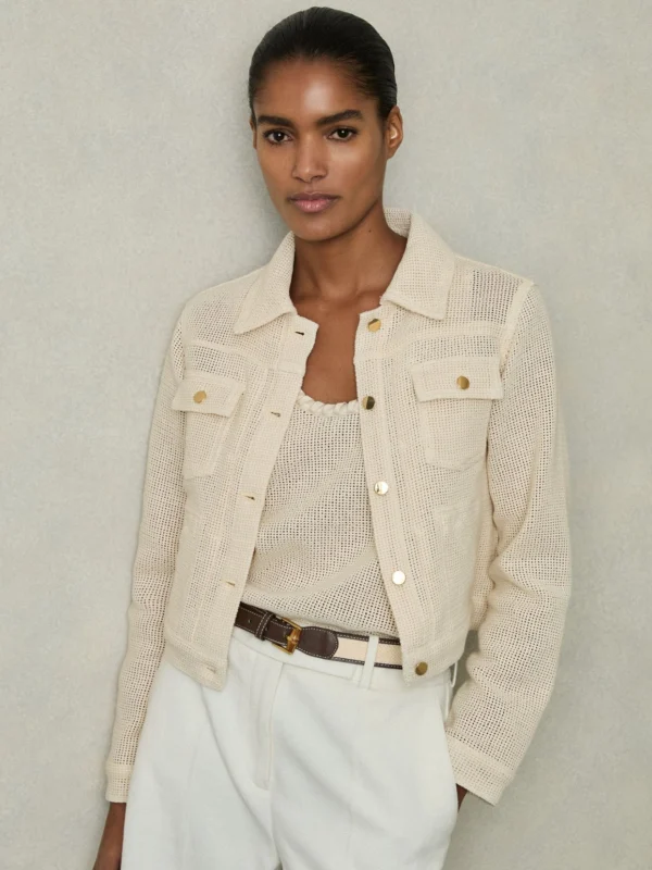 Reiss Neutral Cotton-blend Textured Trucker Jacket
