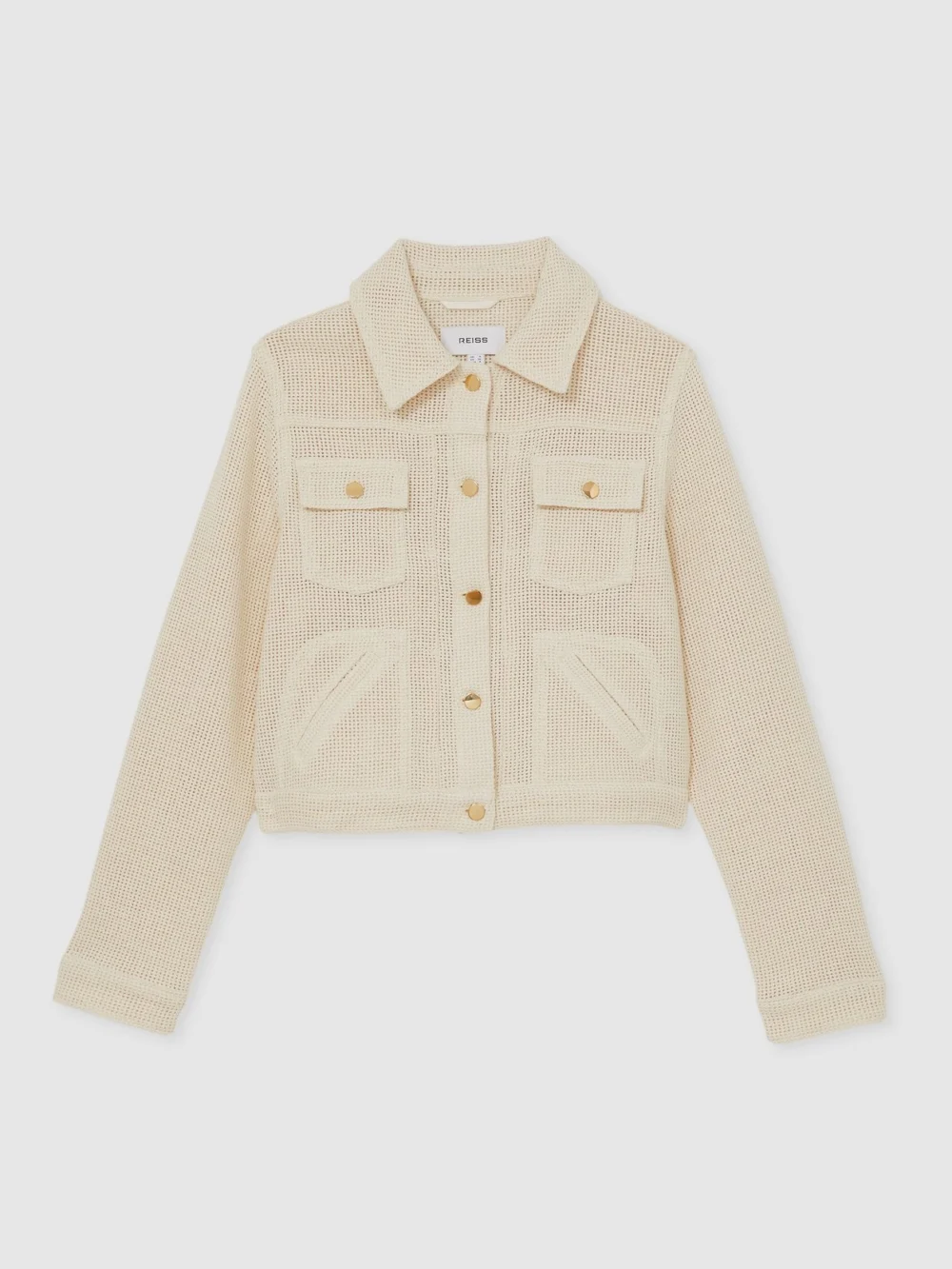 Reiss Neutral Cotton-blend Textured Trucker Jacket, view 2