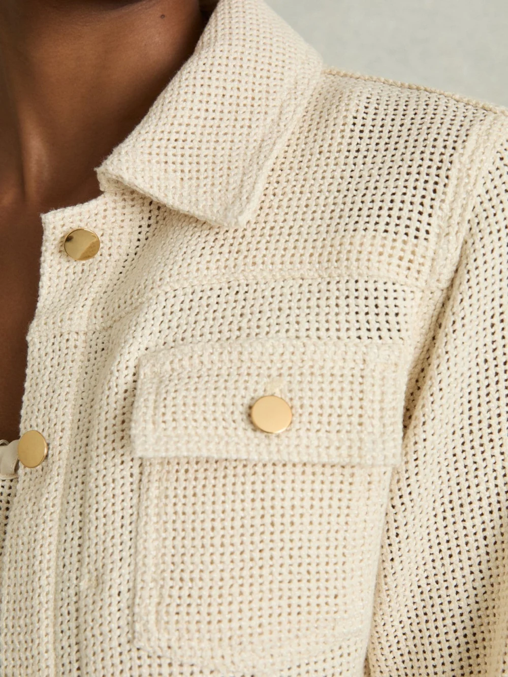 Reiss Neutral Cotton-blend Textured Trucker Jacket, view 4