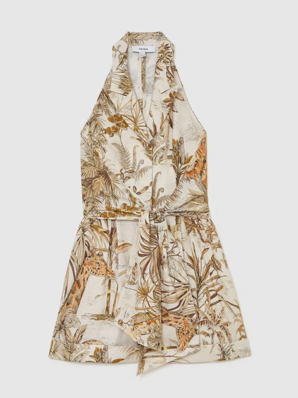 Reiss Neutral Cotton Safari-print Playsuit, view 2