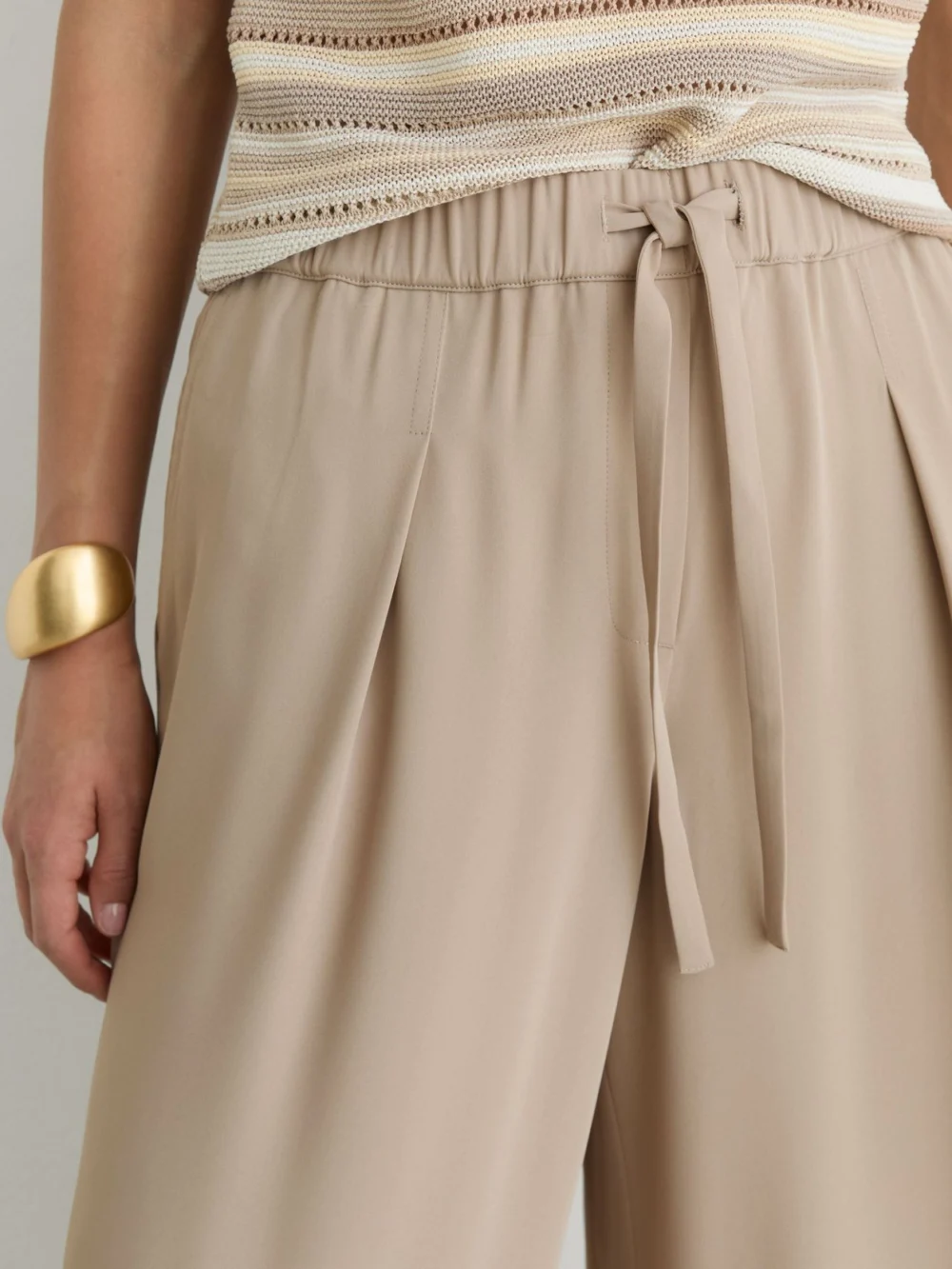 Reiss Neutral Drawstring Wide-leg Trousers, view 3