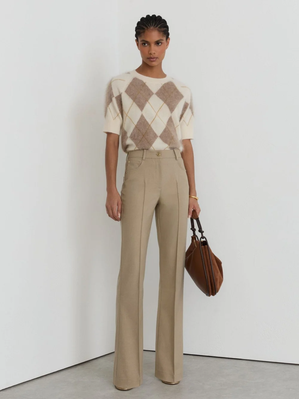 Reiss Neutral Flared Twill Seam-detail Trousers