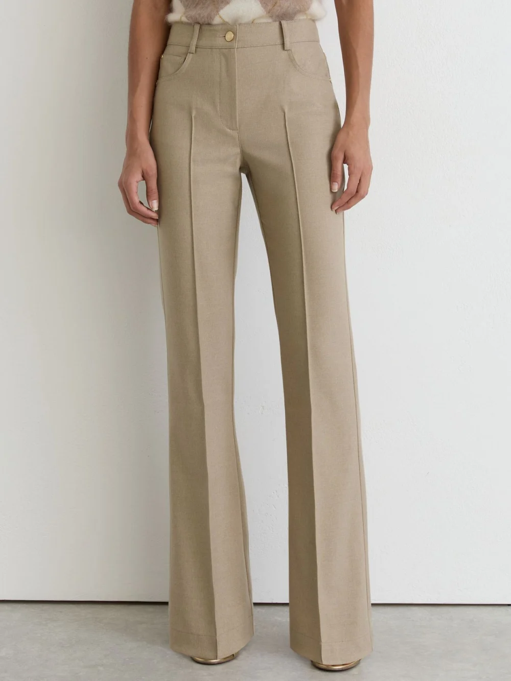 Reiss Neutral Flared Twill Seam-detail Trousers, view 3