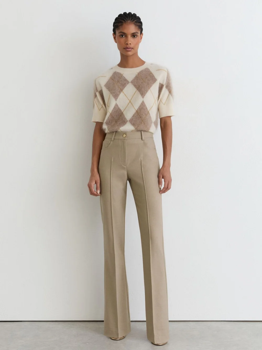 Reiss Neutral Flared Twill Seam-detail Trousers, view 5