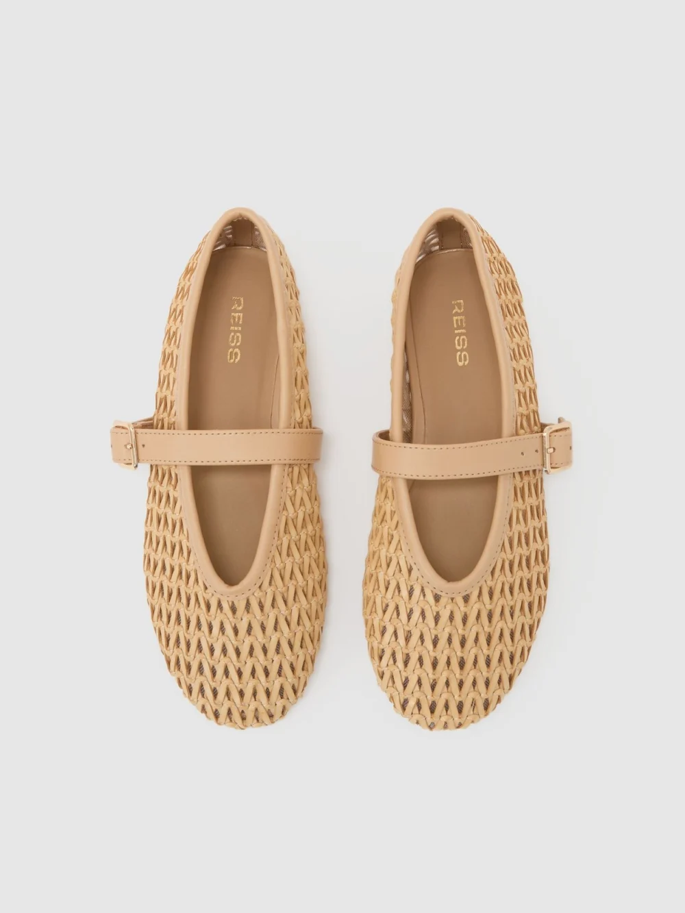 Reiss Neutral Girls Woven Ballet Pumps, view 2