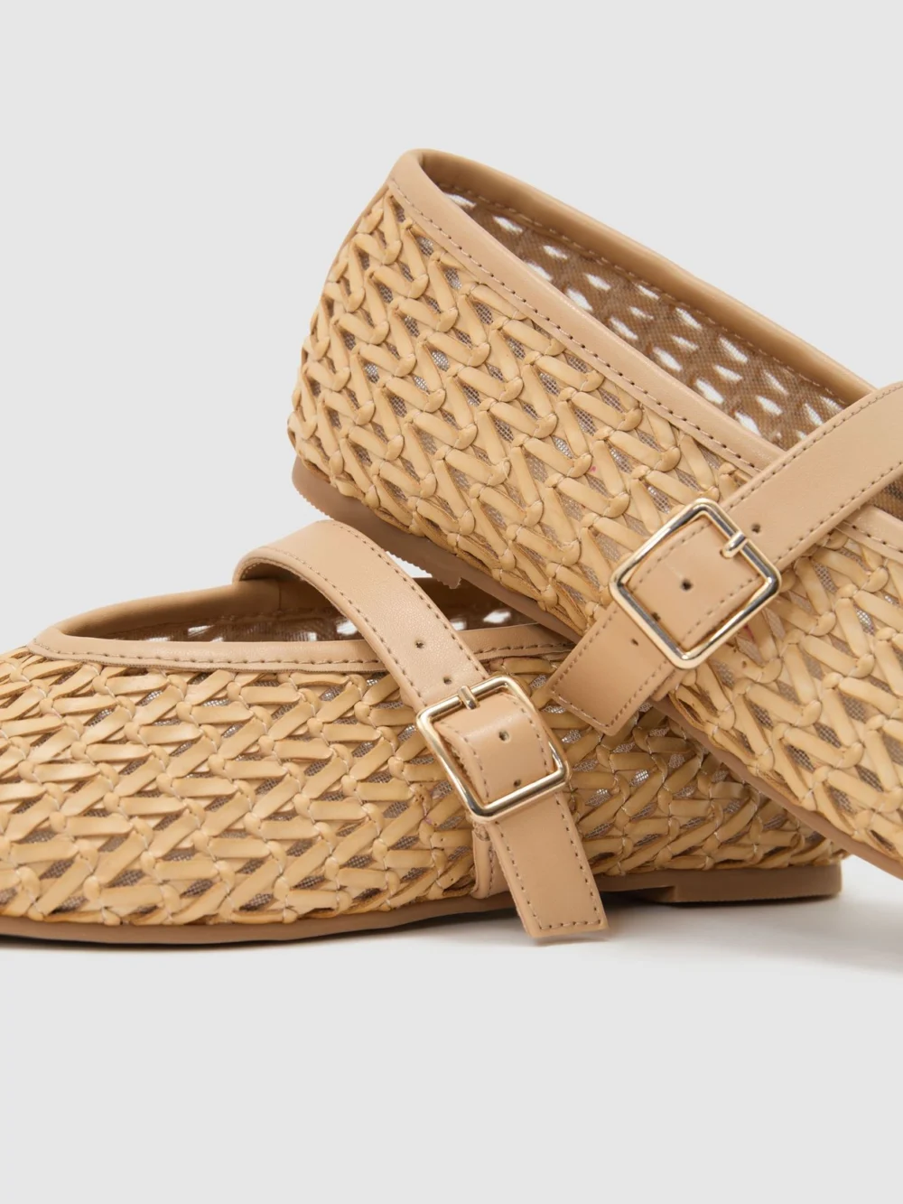 Reiss Neutral Girls Woven Ballet Pumps, view 4