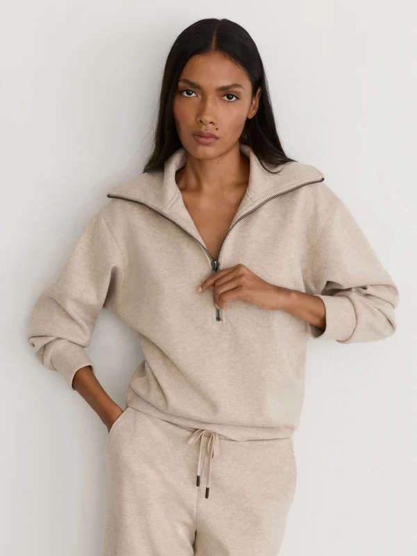 Reiss Neutral Herringbone Half-zip Sweatshirt