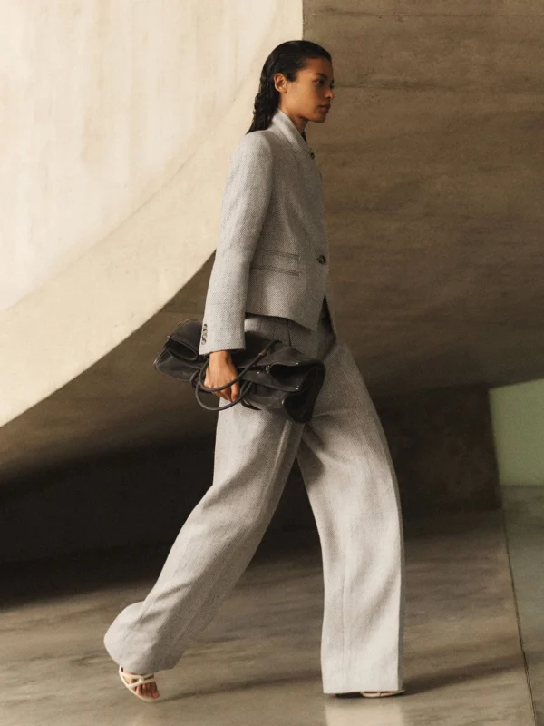 Reiss Neutral Herringbone Linen-blend Straight-leg Suit Trousers