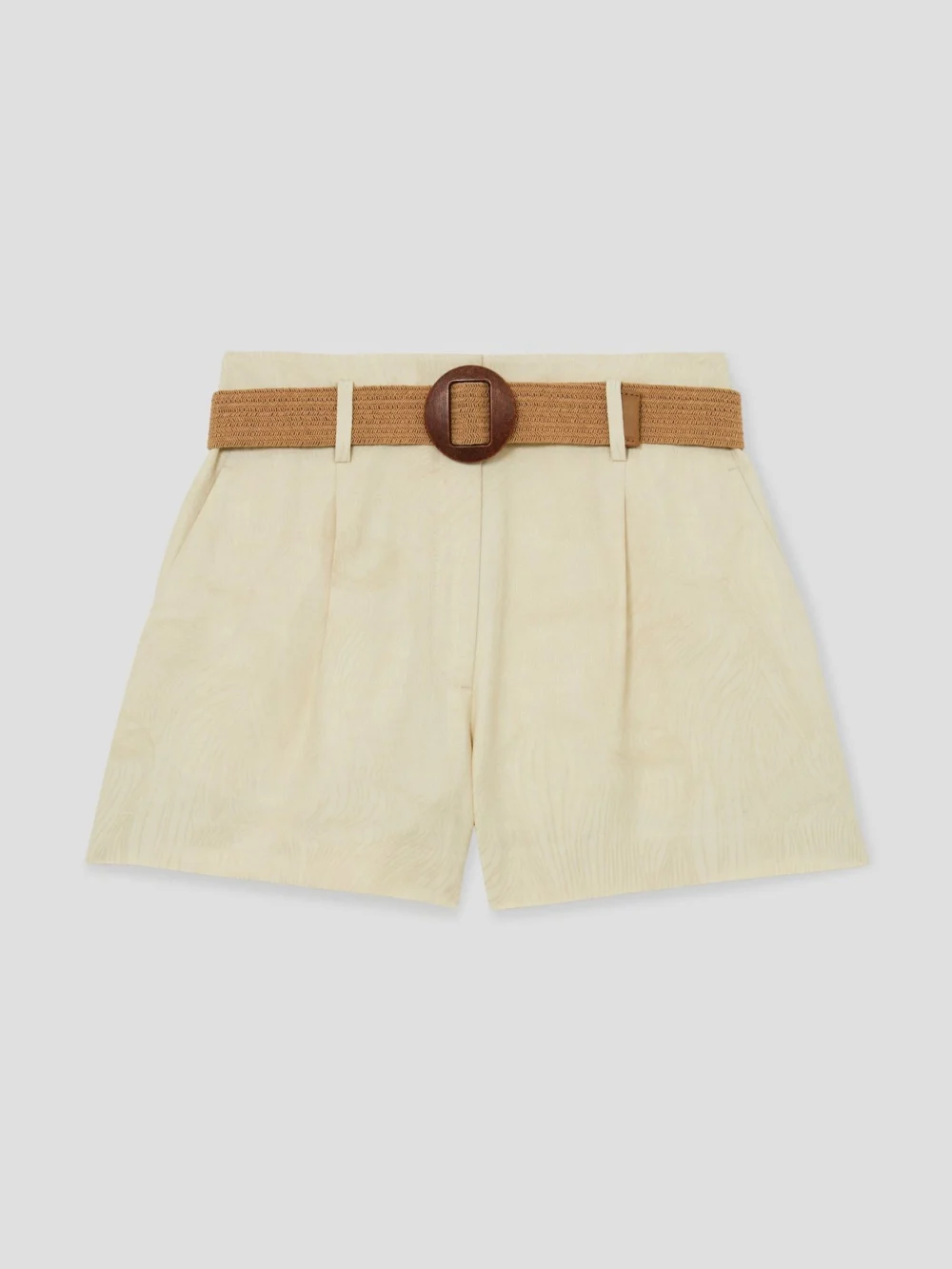 Reiss Neutral Jacquard Belted Shorts with Linen, view 2