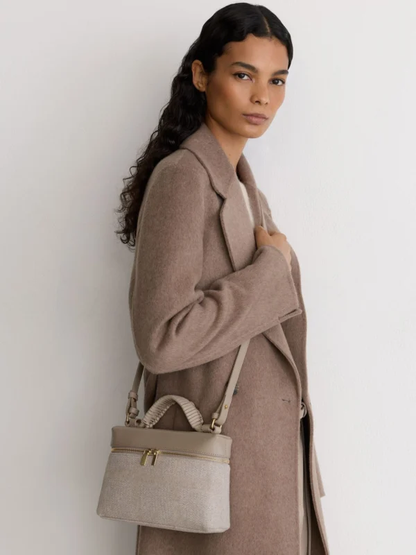 Reiss Neutral Leather and Woven Vanity Crossbody Bag,