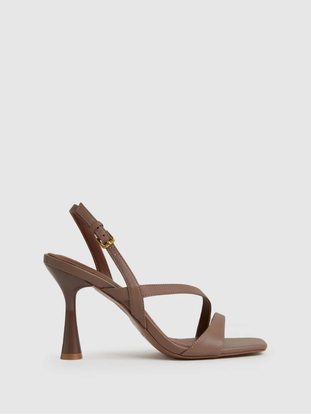 Reiss Neutral Leather Cross-strap Heeled Sandals, view 2