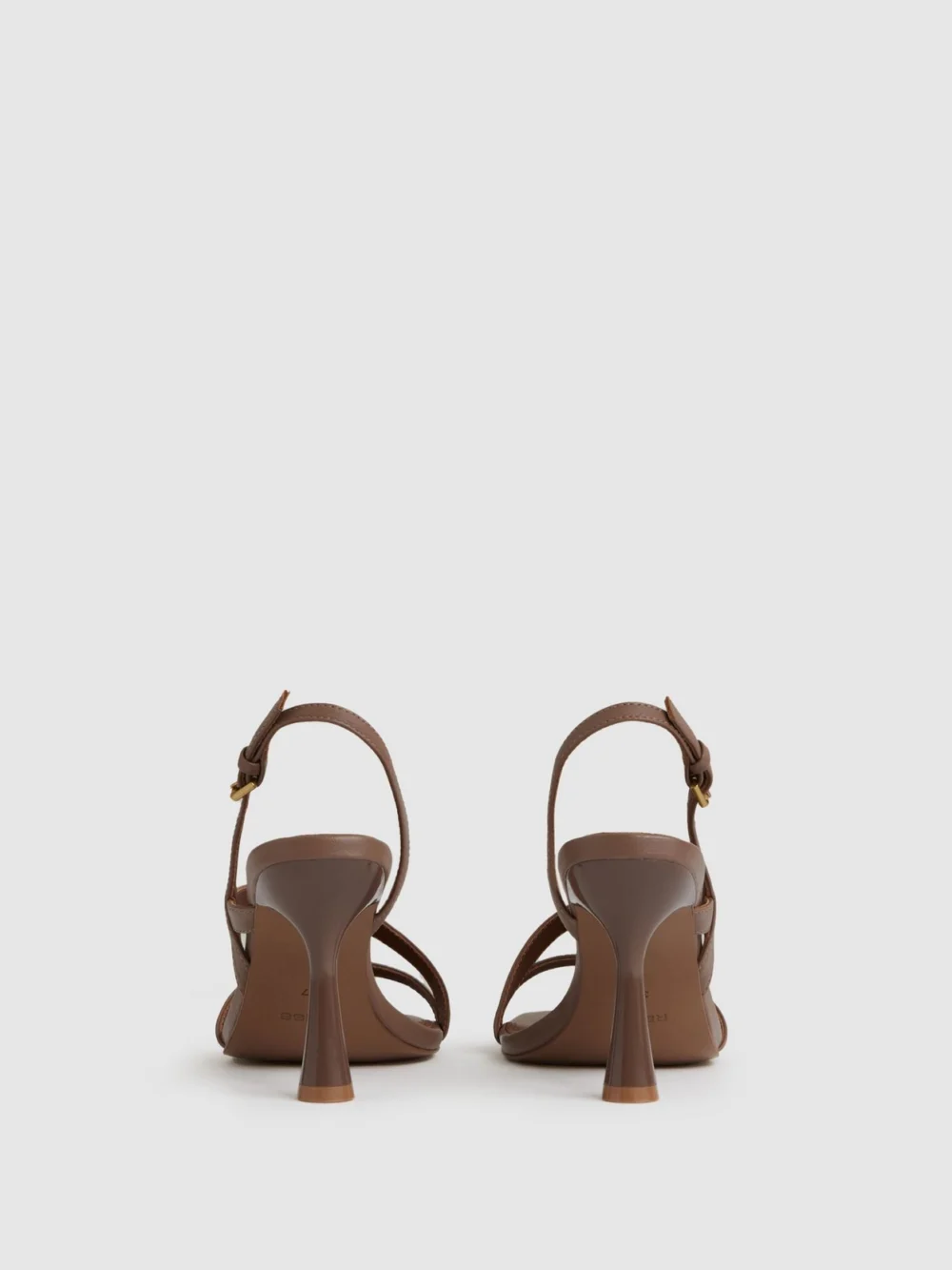 Reiss Neutral Leather Cross-strap Heeled Sandals, view 4