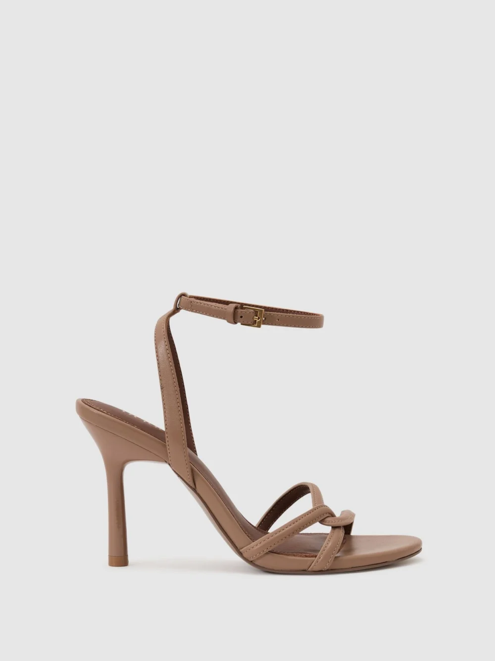Reiss Neutral Leather Link-strap Stiletto Sandals, view 2