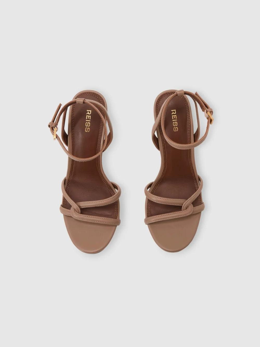 Reiss Neutral Leather Link-strap Stiletto Sandals, view 3