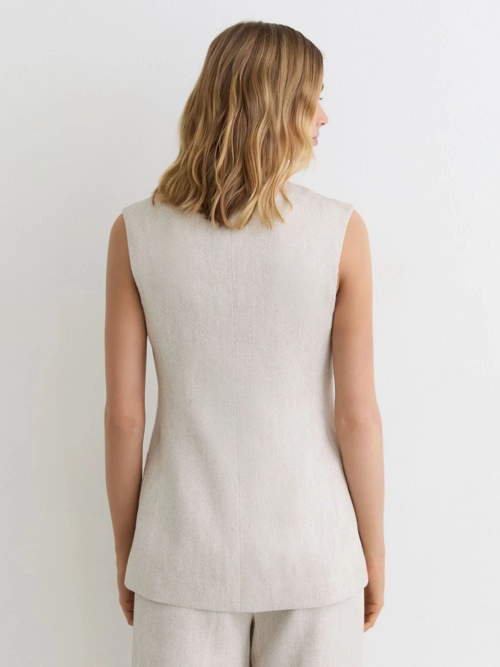 Reiss Neutral Linen-blend Textured Long-line Waistcoat, view 4