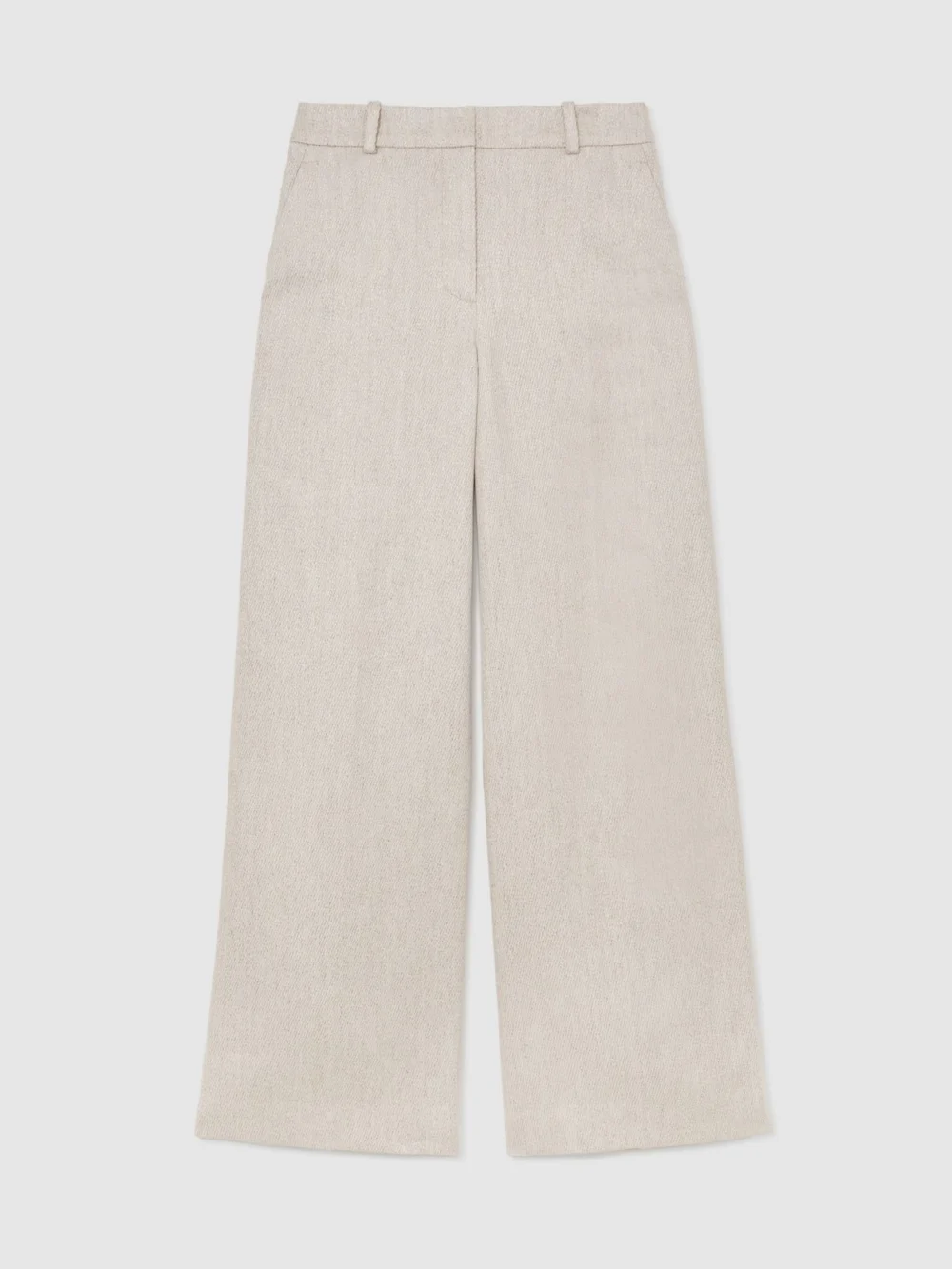 Reiss Neutral Linen-blend Textured Wide-leg Trousers, view 2