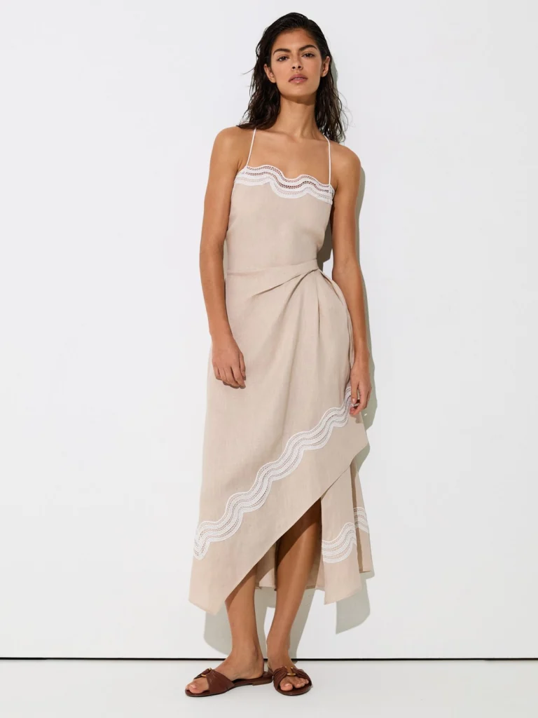 Reiss Neutral Linen Lace-trim Beach Dress