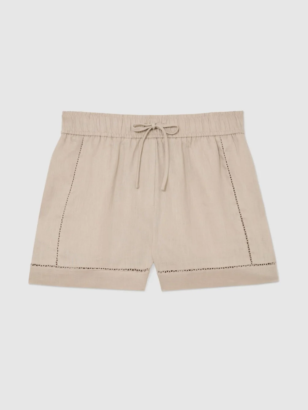 Reiss Neutral Linen Ladder-embroidery Shorts, view 2