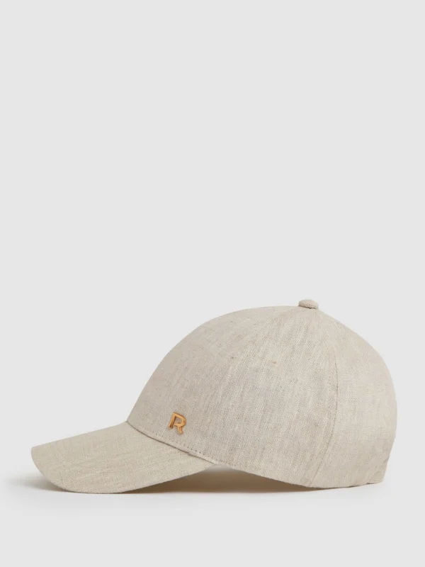 Reiss Neutral Linen Logo Baseball Cap,