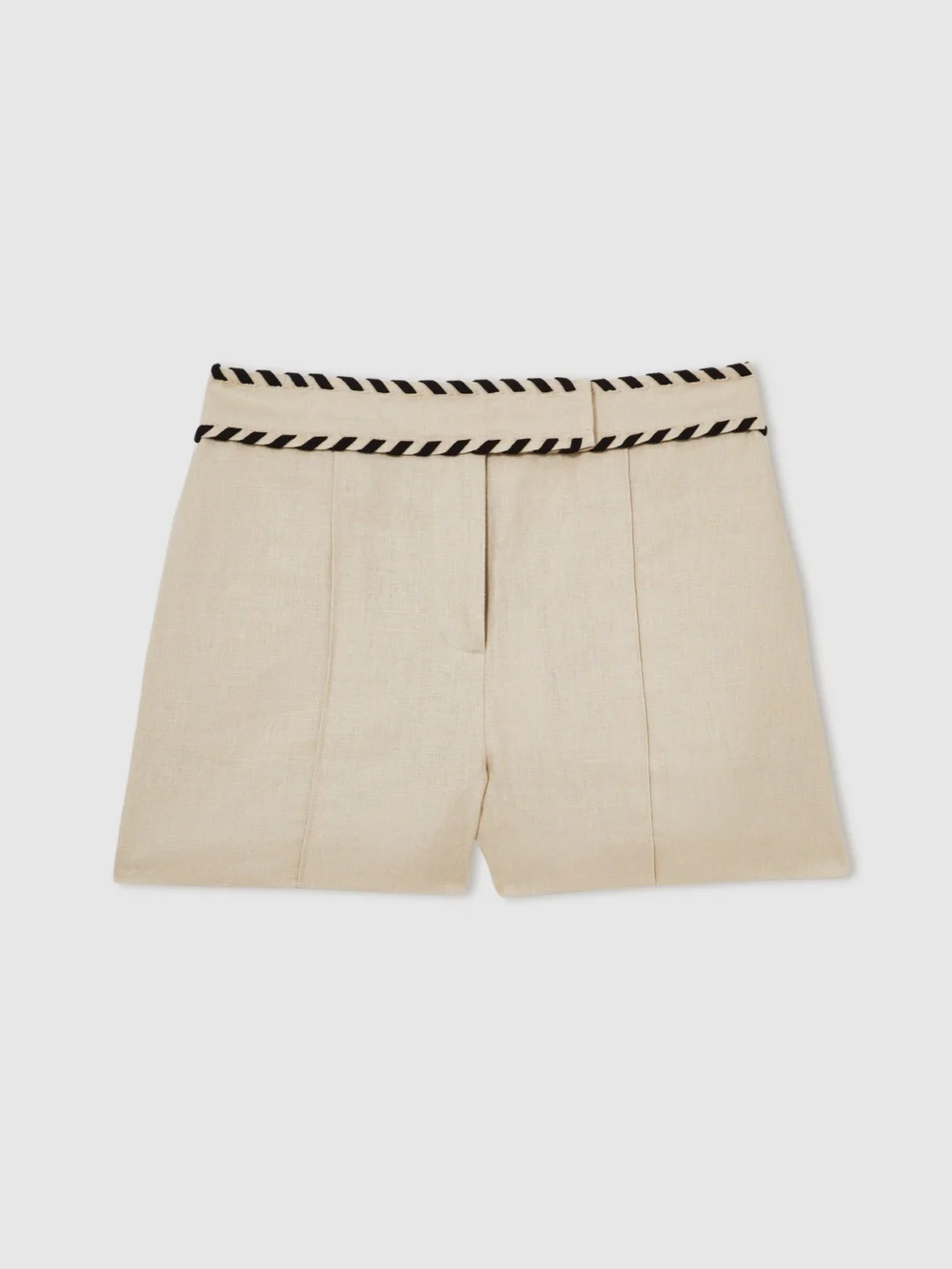 Reiss Neutral Linen Whipstitch Shorts, view 2