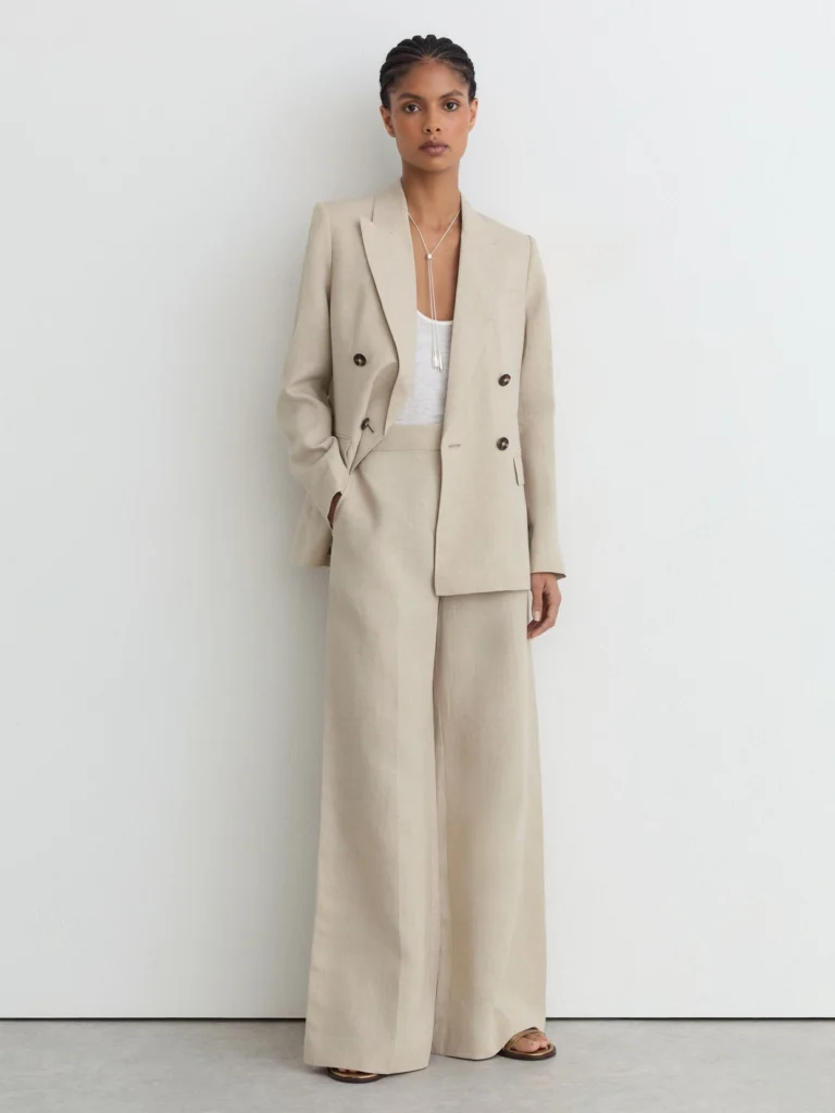 Reiss Neutral Linen Wide-leg Suit Trousers
