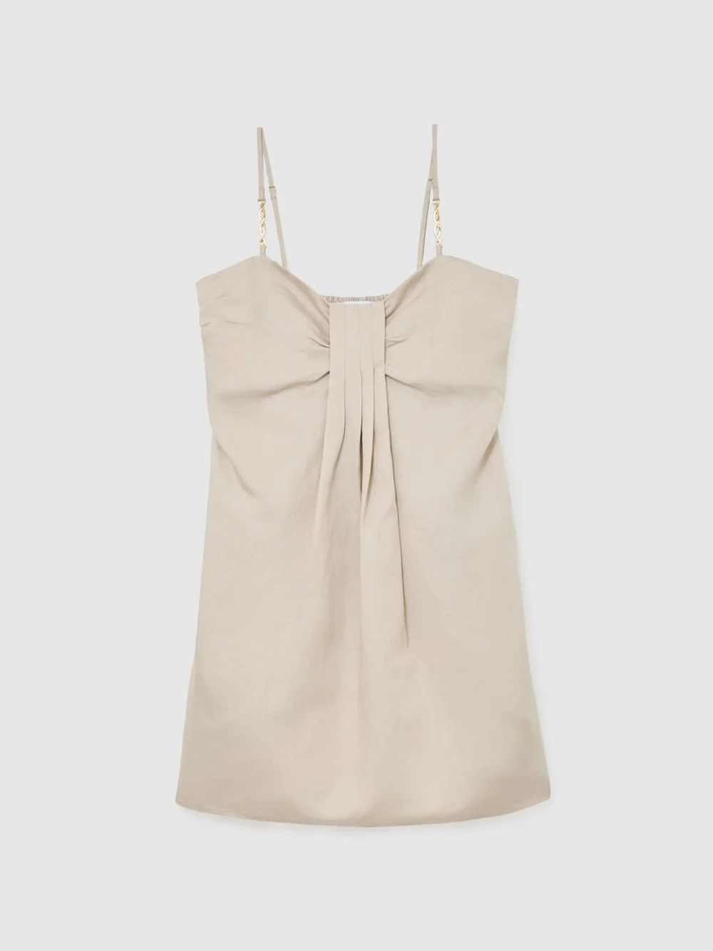 Reiss Neutral Lyocell-linen Pleat-detail Mini Dress, view 2