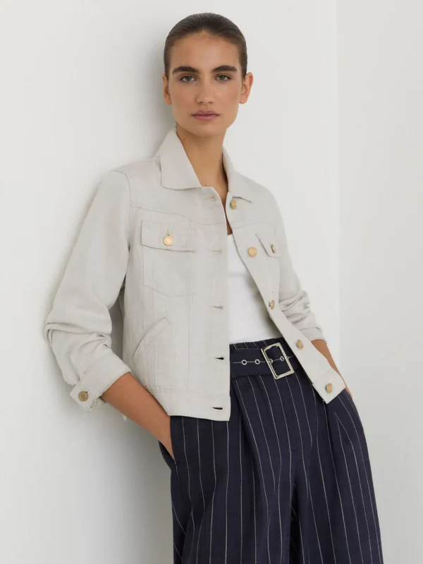 Reiss Neutral Lyocell-linen Trucker Jacket