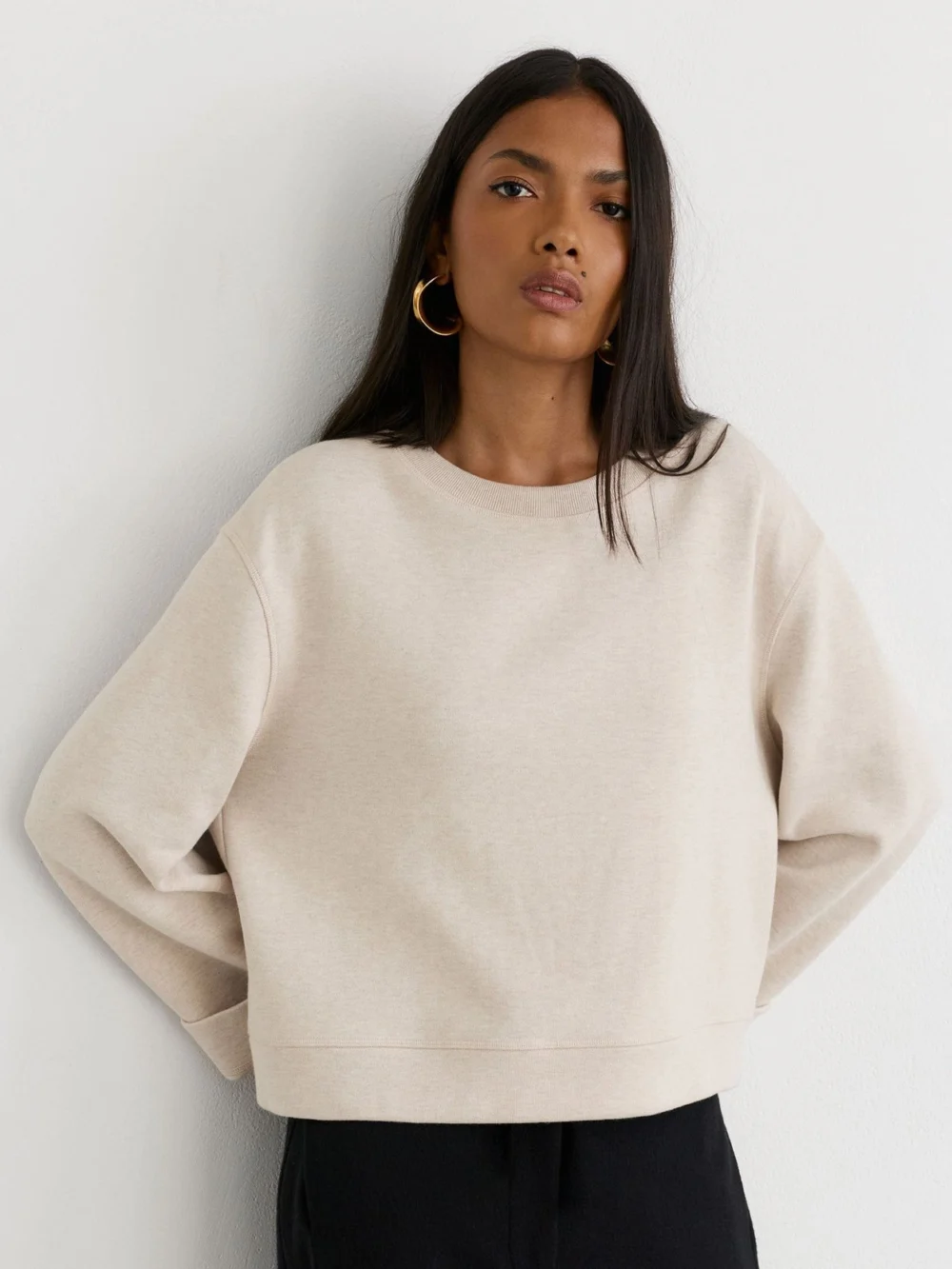Reiss Neutral Marl Cotton-blend Sweatshirt with Cashmere