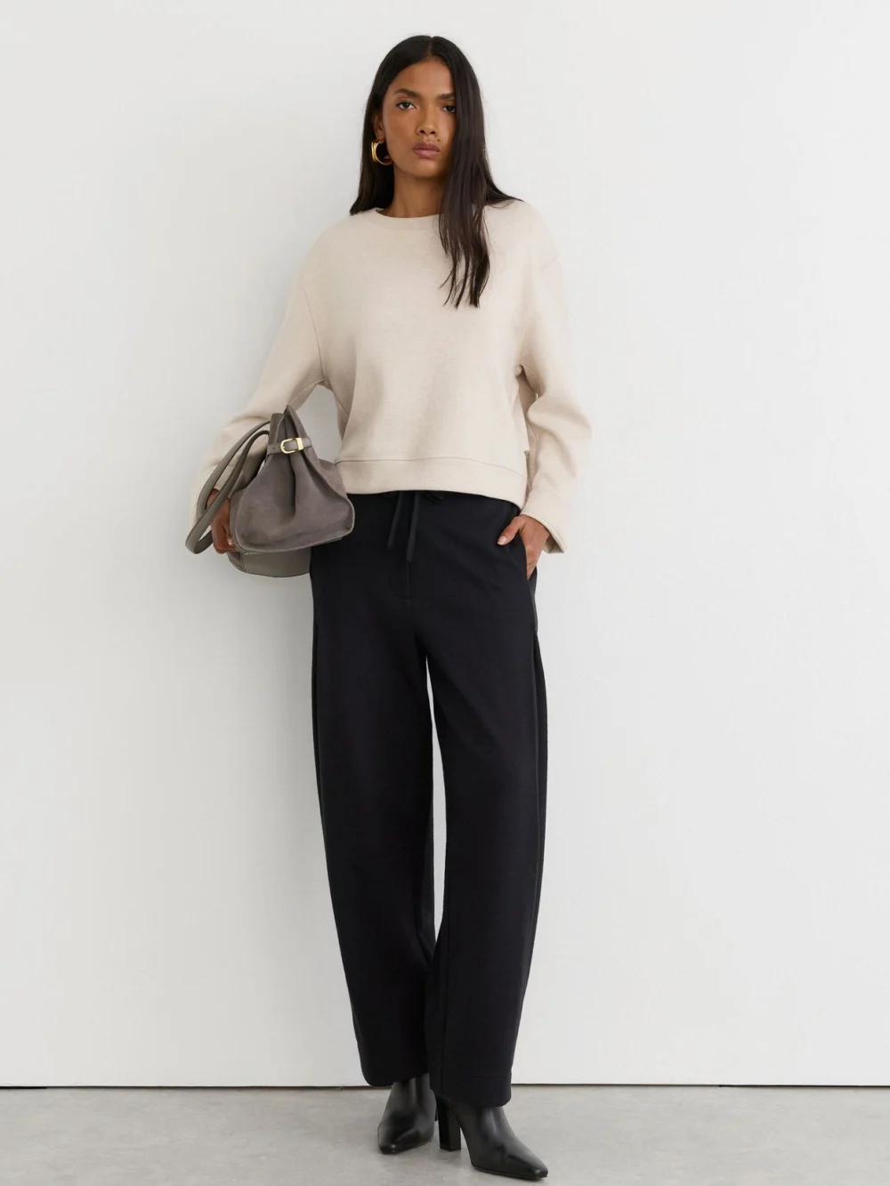 Reiss Neutral Marl Cotton-blend Sweatshirt with Cashmere, view 3