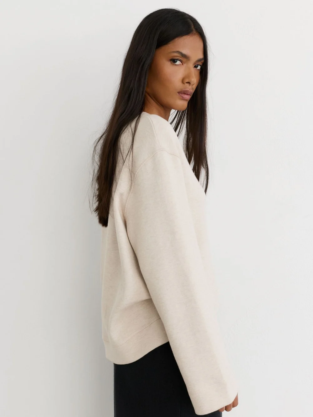 Reiss Neutral Marl Cotton-blend Sweatshirt with Cashmere, view 4