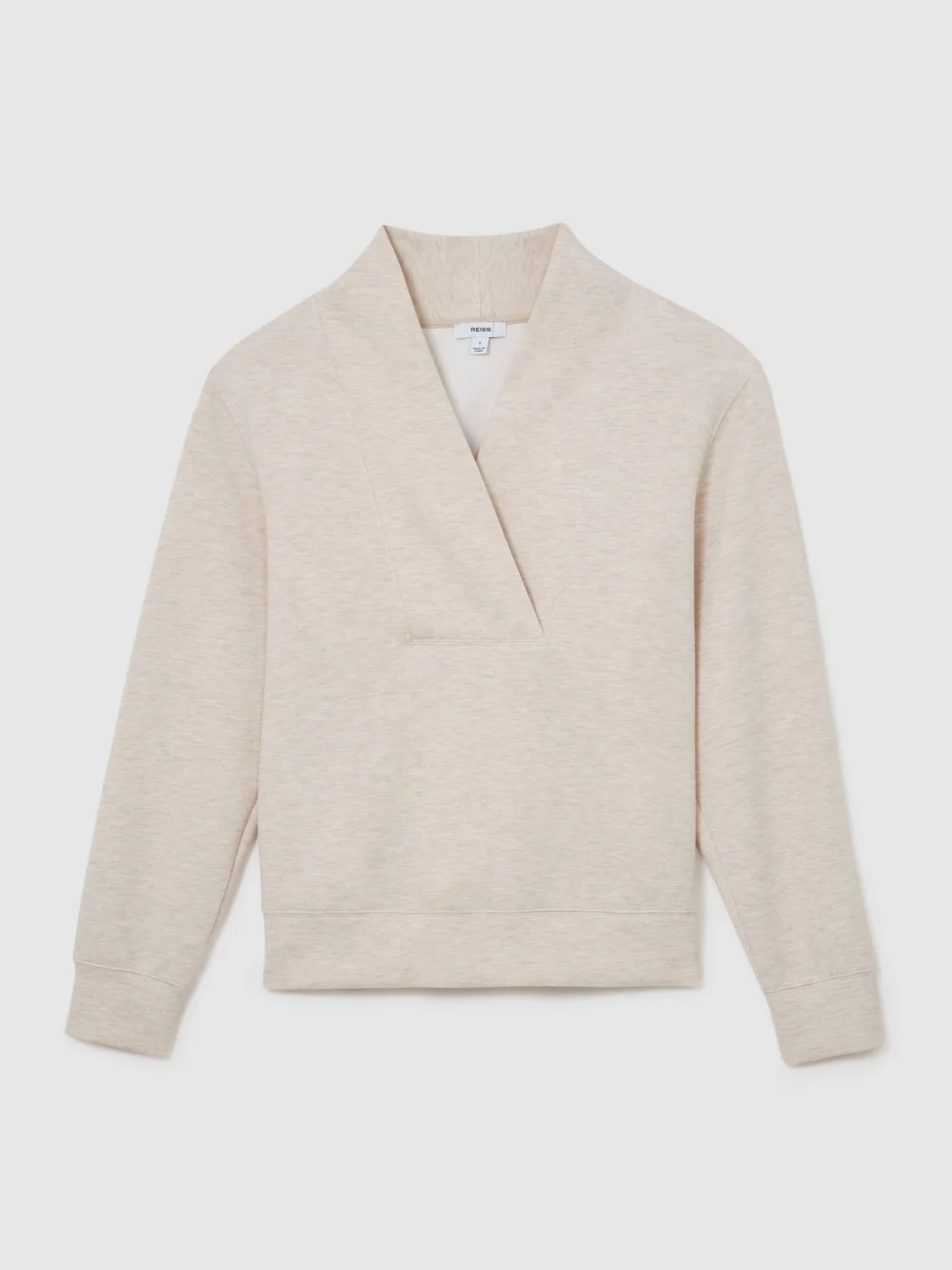 Reiss Neutral Marl Premium Interlock Shawl-neck Sweatshirt with , view 2