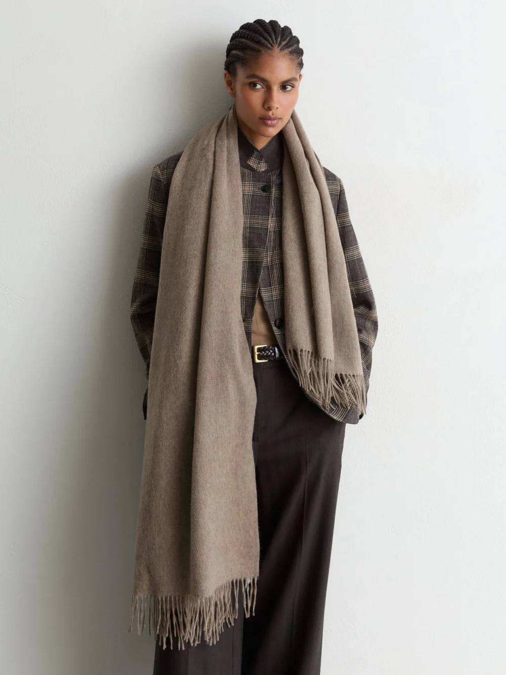 Reiss Neutral Melange Wool and Cashmere Scarf,