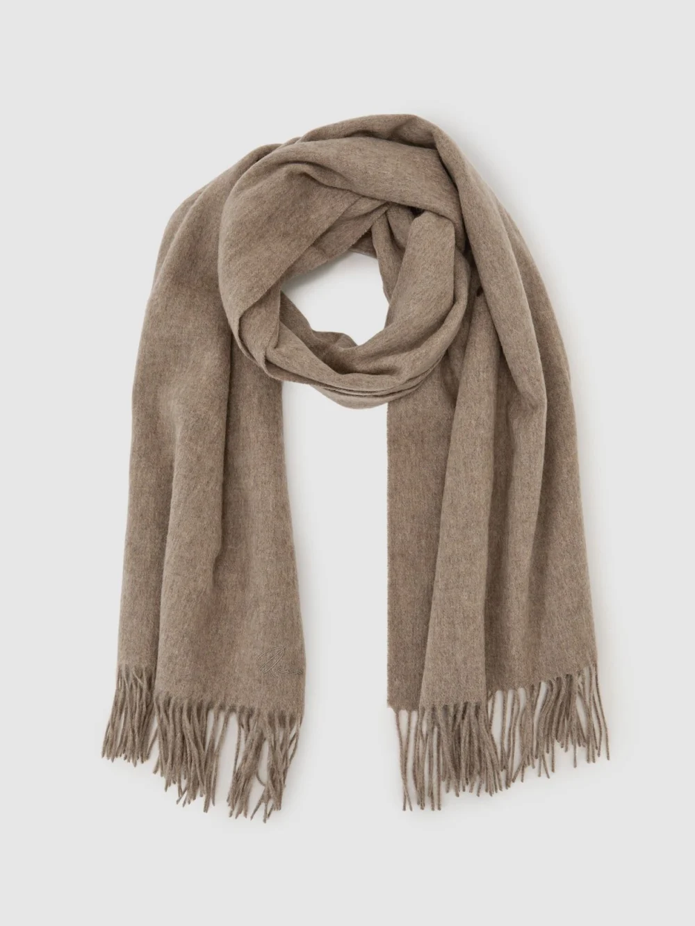 Reiss Neutral Melange Wool and Cashmere Scarf,, view 3
