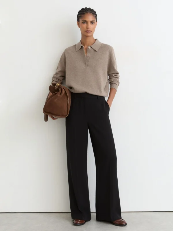 Reiss Neutral Merino Wool Knitted Polo Jumper