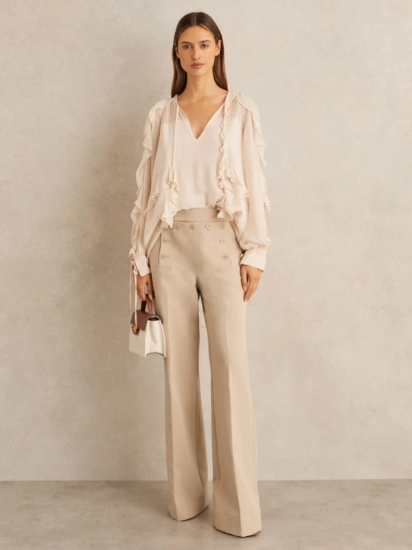 Reiss Neutral Petite Button-detail Wide-leg Trousers