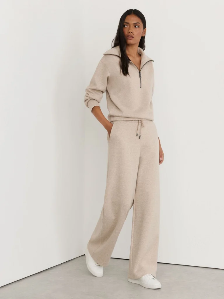 Reiss Neutral Petite Herringbone Wide-leg Drawstring Joggers