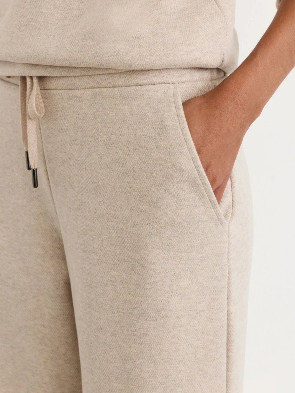 Reiss Neutral Petite Herringbone Wide-leg Drawstring Joggers, view 4