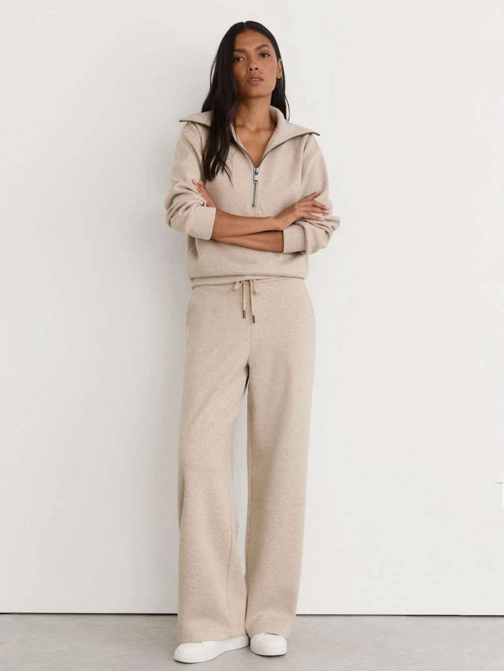 Reiss Neutral Petite Herringbone Wide-leg Drawstring Joggers, view 5