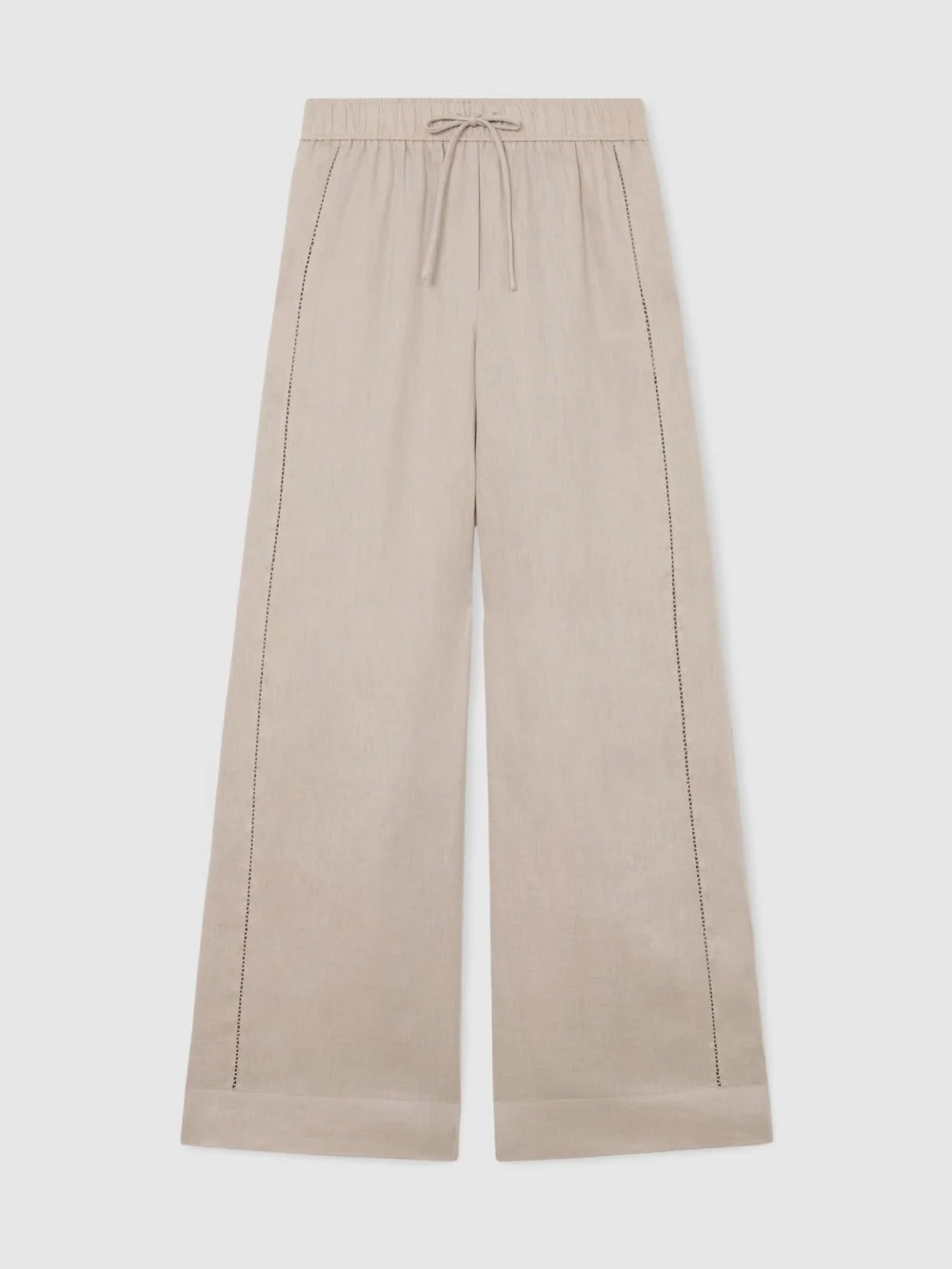 Reiss Neutral Petite Linen Ladder-embroidery Wide-leg Trousers, view 3